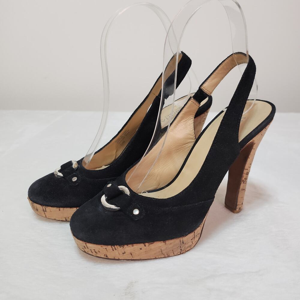Black Suede Platform Slingback Heels 5.5 Minimalist Quiet Luxury Closed Toe Boho